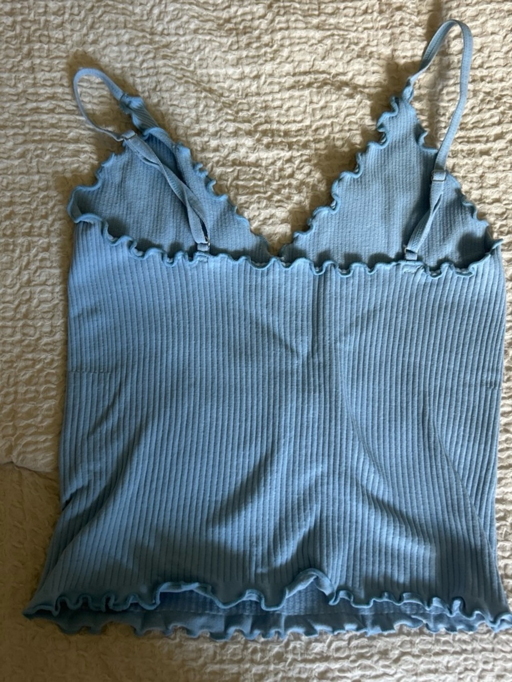Aura Light Blue Ribbed V-Neck Tank - Picture 3 of 4